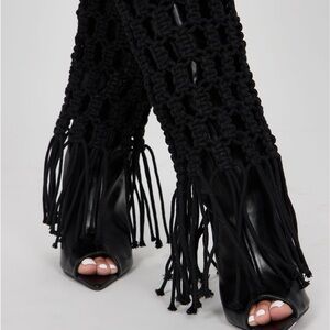 Fashion Nova Black Knit Fringe Boots